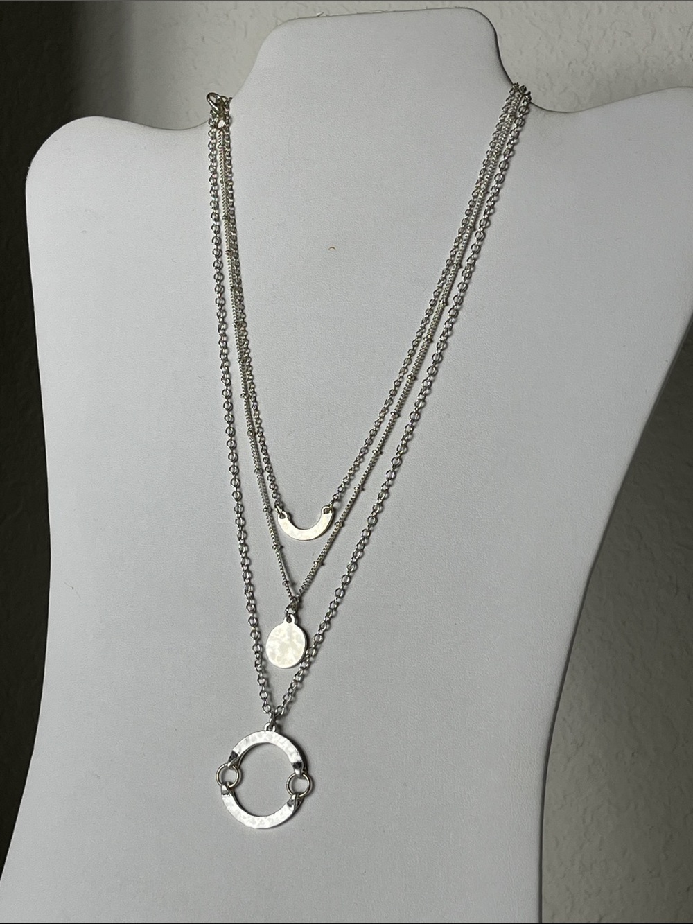 Set of 3 Layered Silver-Tone Pendant Necklaces